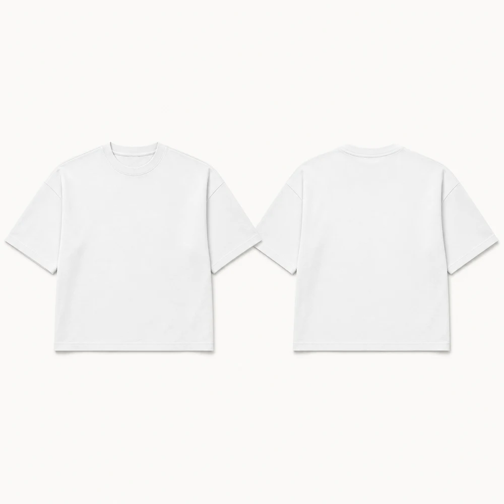260 GSM Cotton Boxy Tee, white front and back view