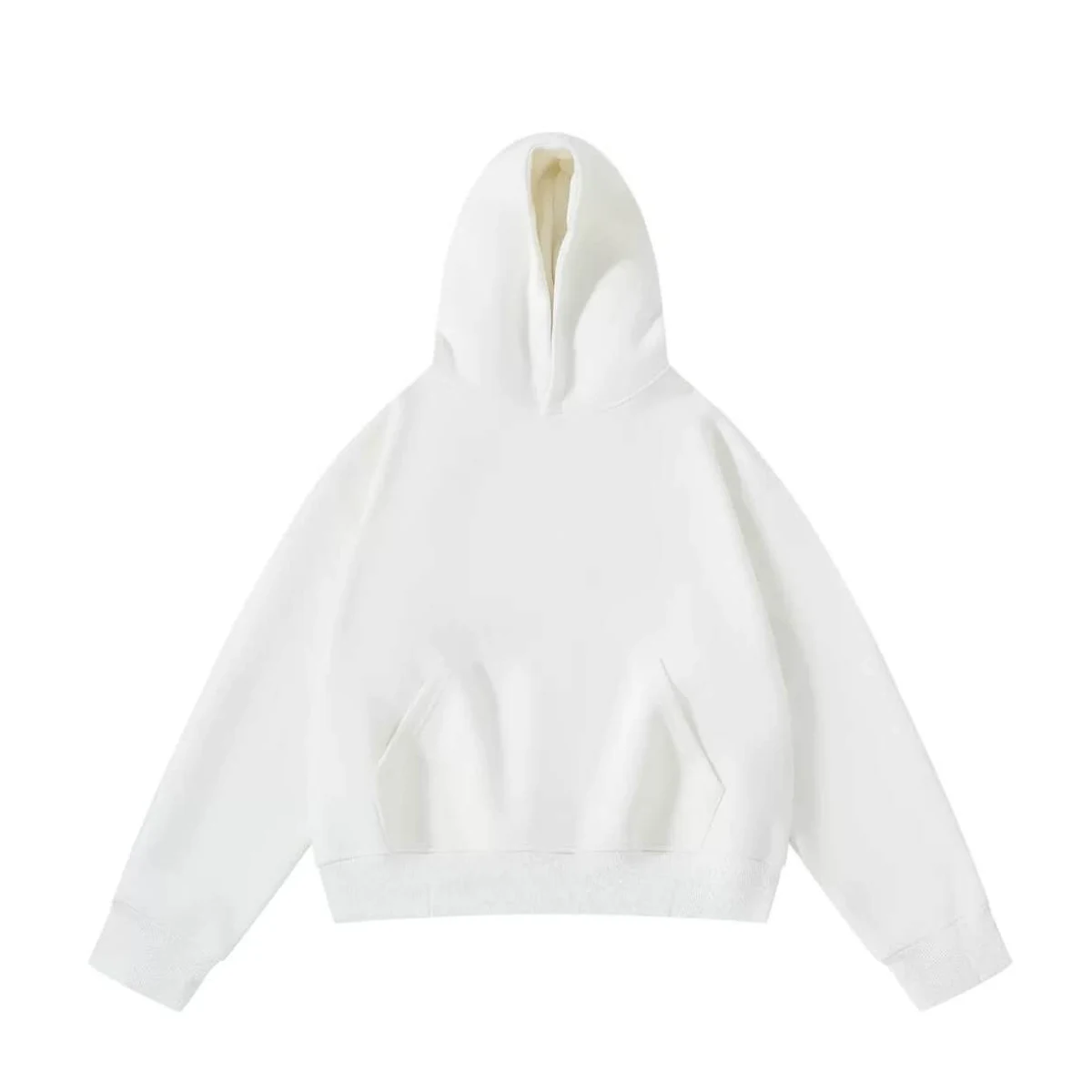 420 GSM Cropped Boxy Hoodie, white flat-lay front view