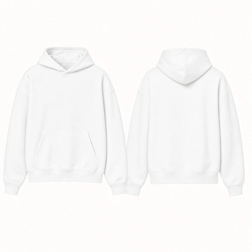 400 GSM Heavyweight Boxy Hoodie, white front and back view