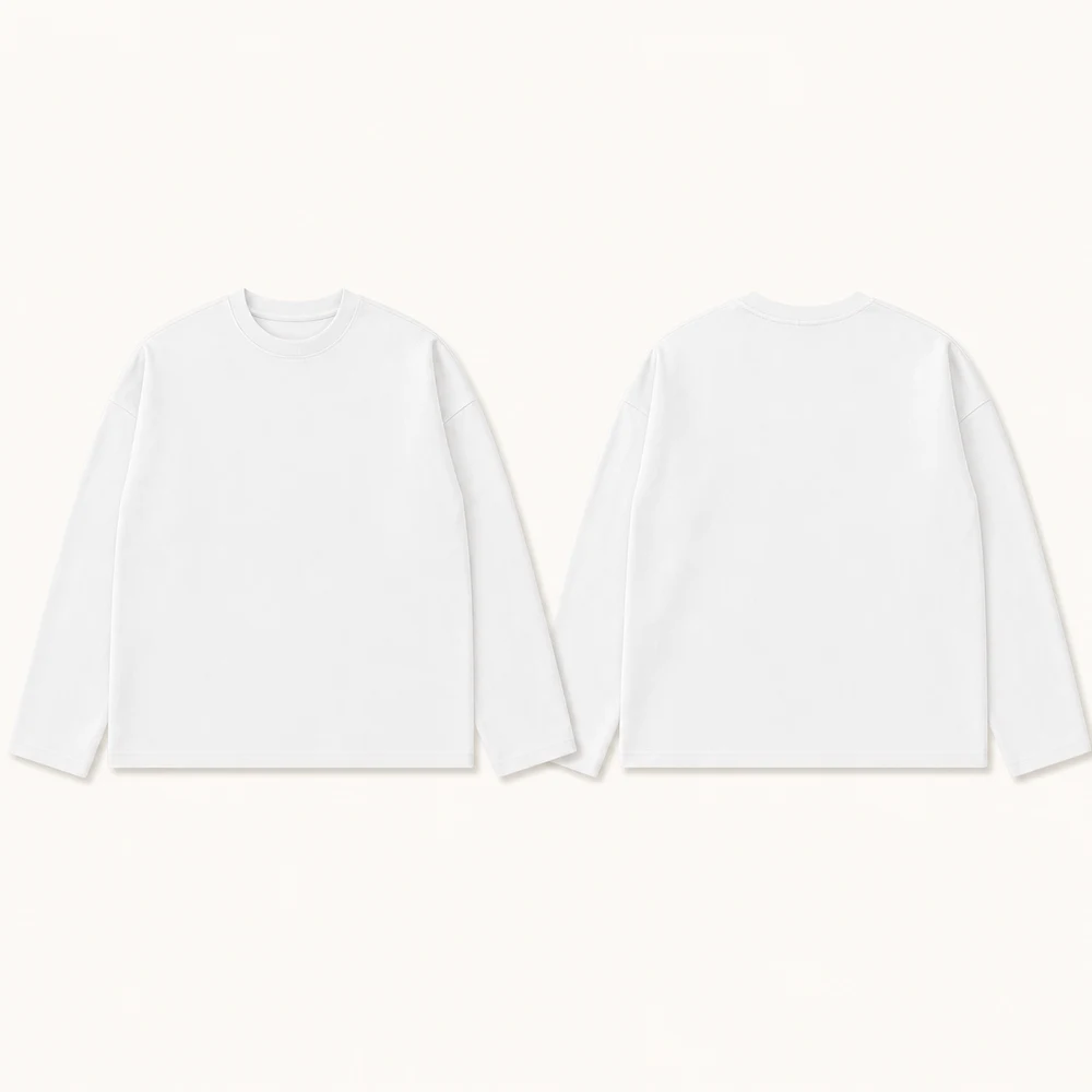 260–300 GSM Relaxed Boxy Long Sleeve, white front and back view