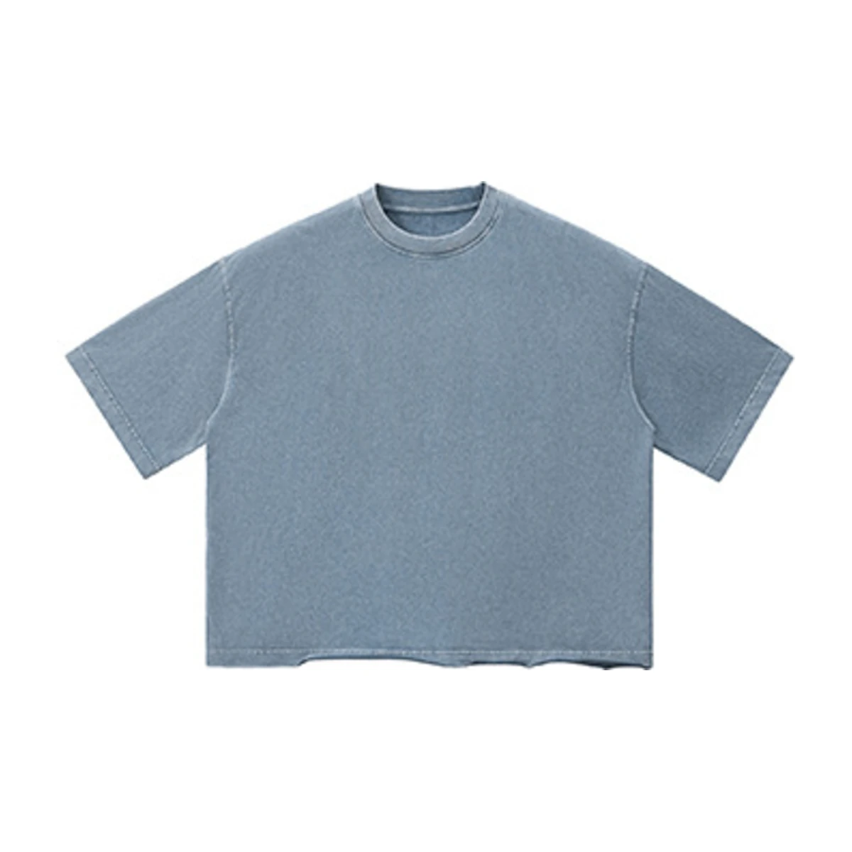 260 GSM Washed Boxy Tee, washed denim blue flat-lay front view