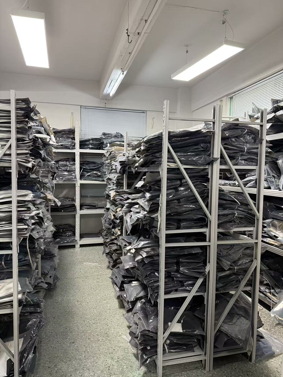 Finished wholesale garments stored in the dispatch warehouse