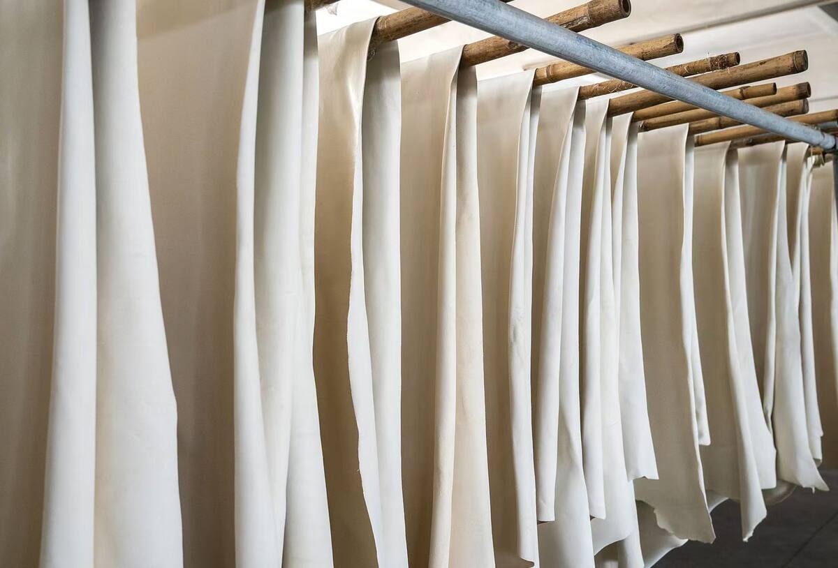 Leather hides hanging in the drying area
