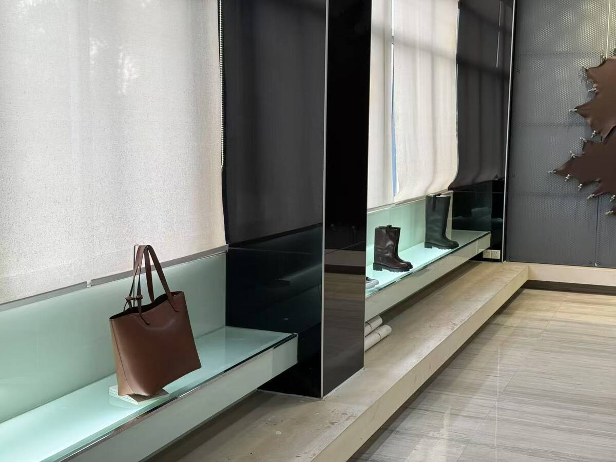 Leather bag displayed in the material showroom