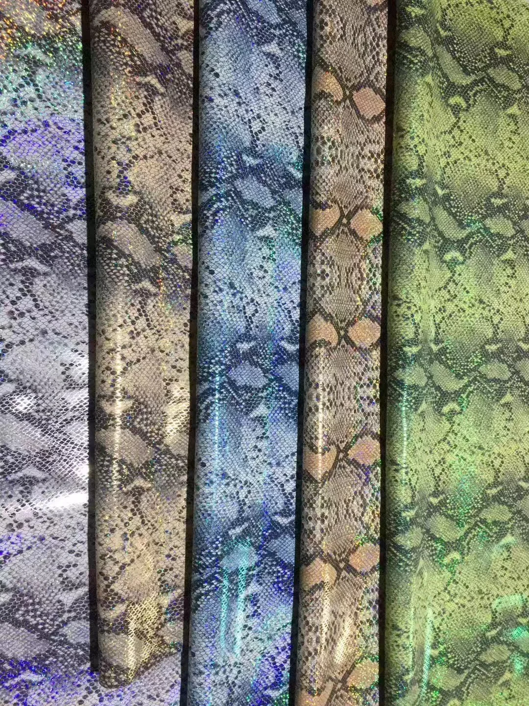 Metallic printed leather rolls in varied colourways