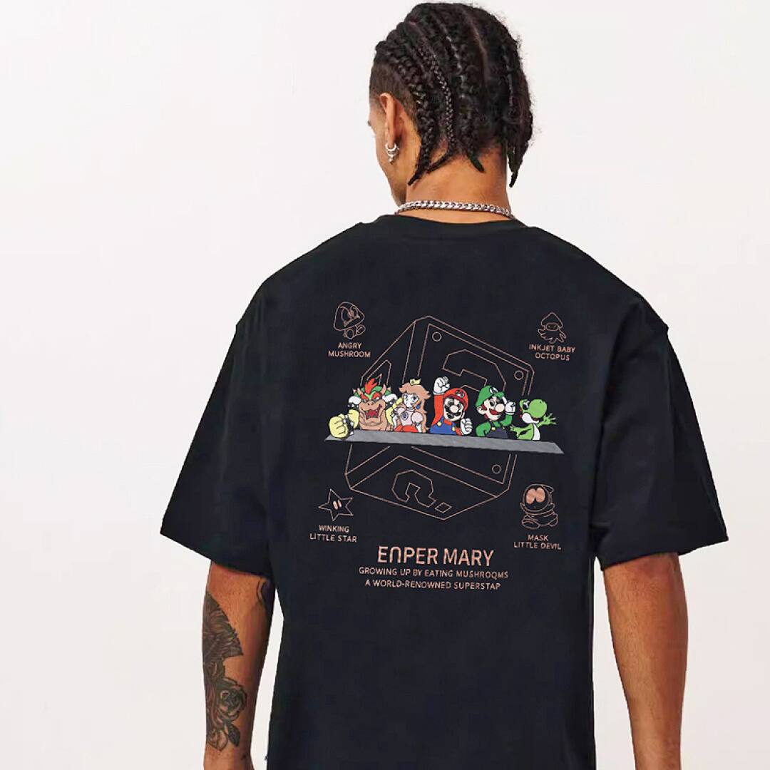 159# American Streetwear Super Mario Graphic Print Short Sleeve P35