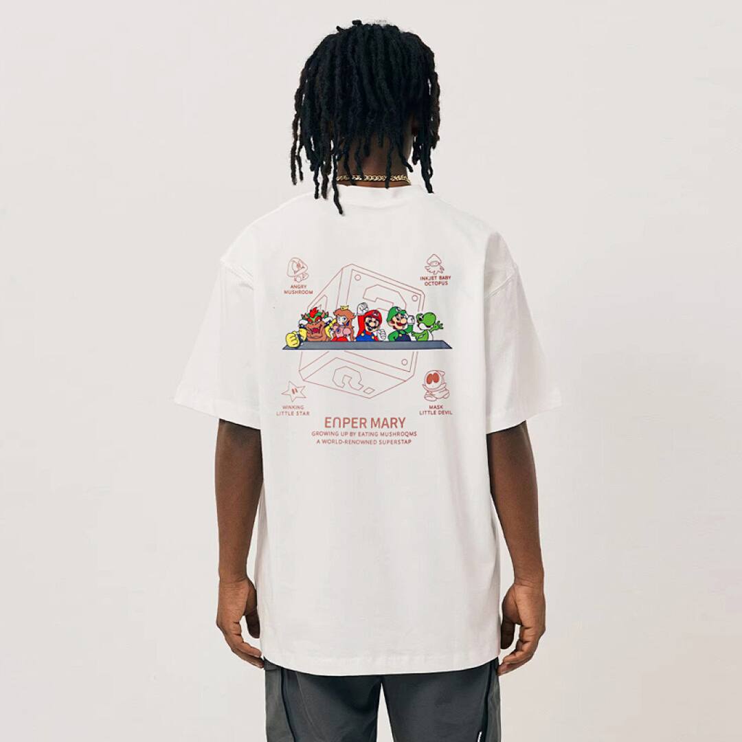 159# American Streetwear Super Mario Graphic Print Short Sleeve P35