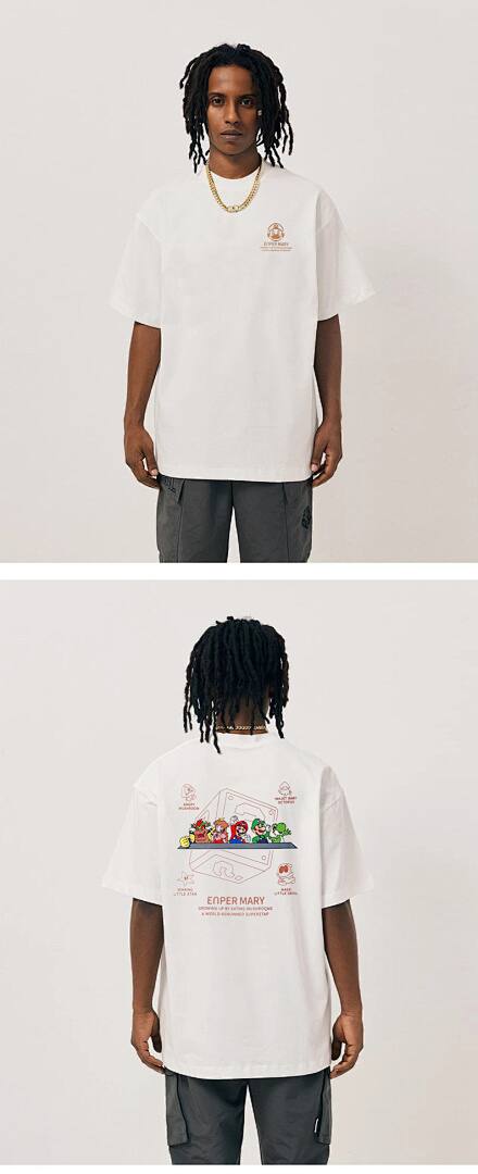 159# American Streetwear Super Mario Graphic Print Short Sleeve P35