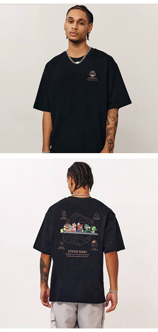159# American Streetwear Super Mario Graphic Print Short Sleeve P35