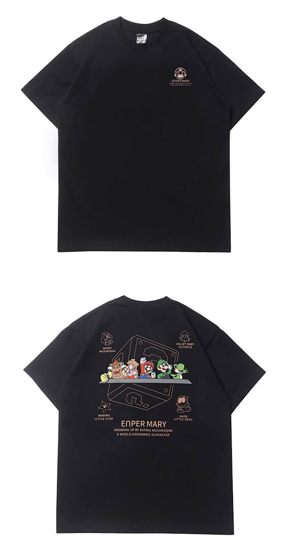 159# American Streetwear Super Mario Graphic Print Short Sleeve P35