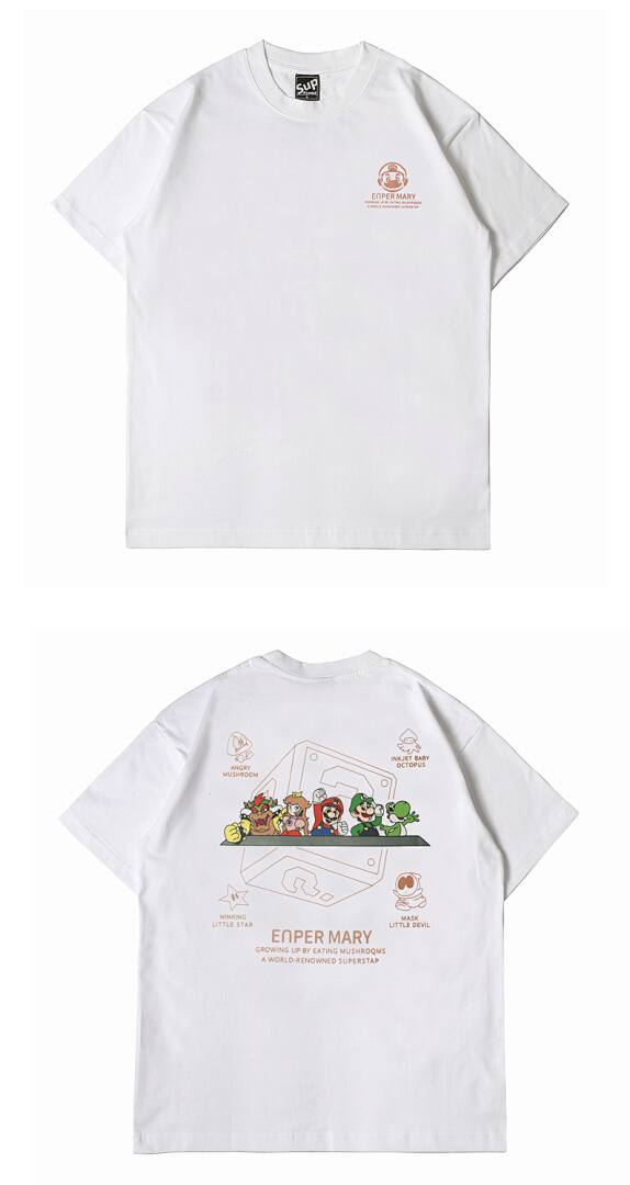 159# American Streetwear Super Mario Graphic Print Short Sleeve P35
