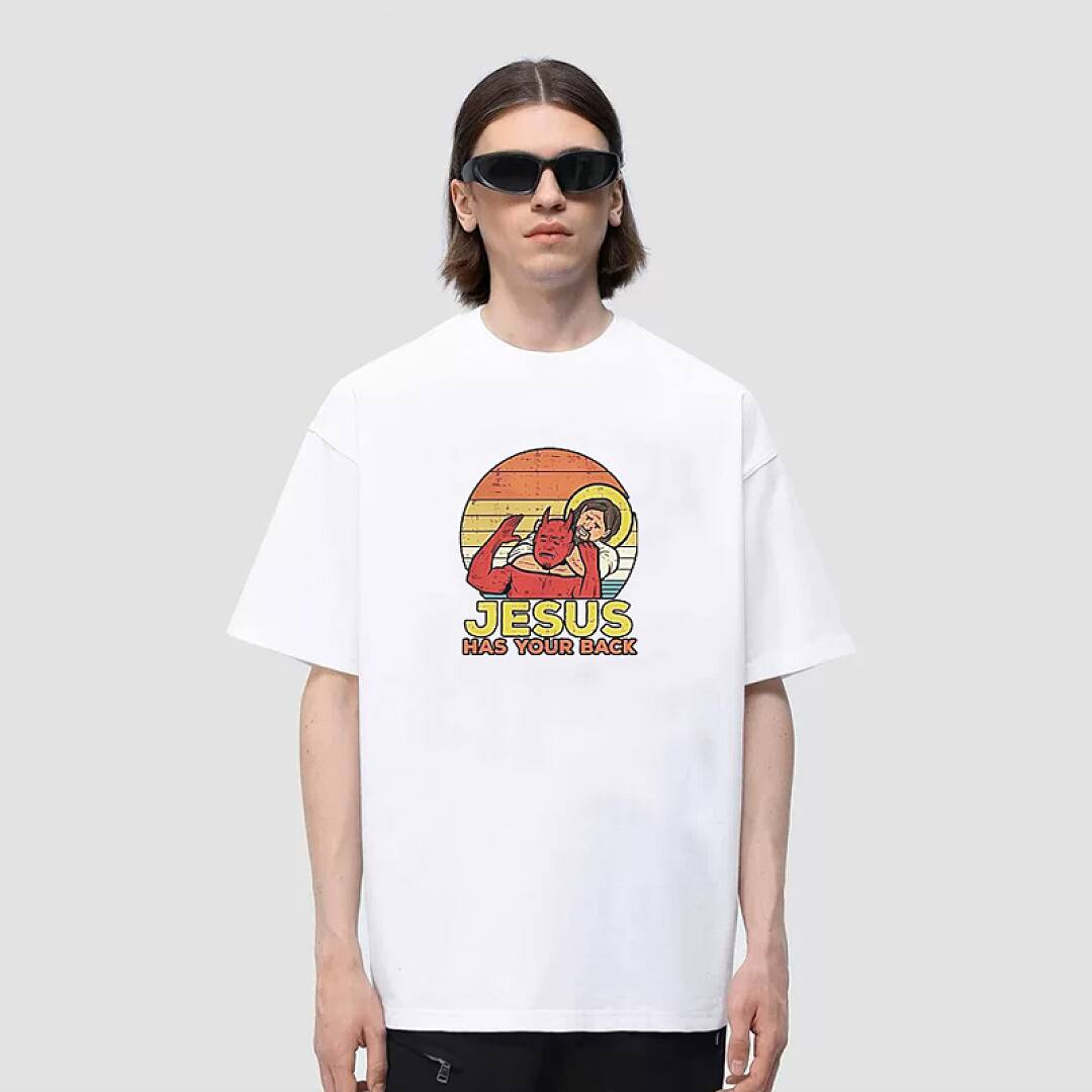 170# American streetwear funny God behind you print short sleeve T-shirt P30