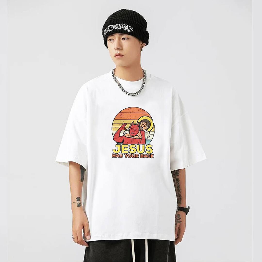170# American streetwear funny God behind you print short sleeve T-shirt P30