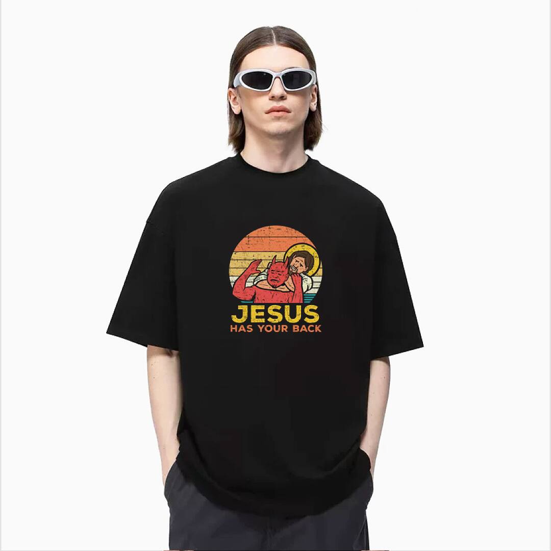 170# American streetwear funny God behind you print short sleeve T-shirt P30