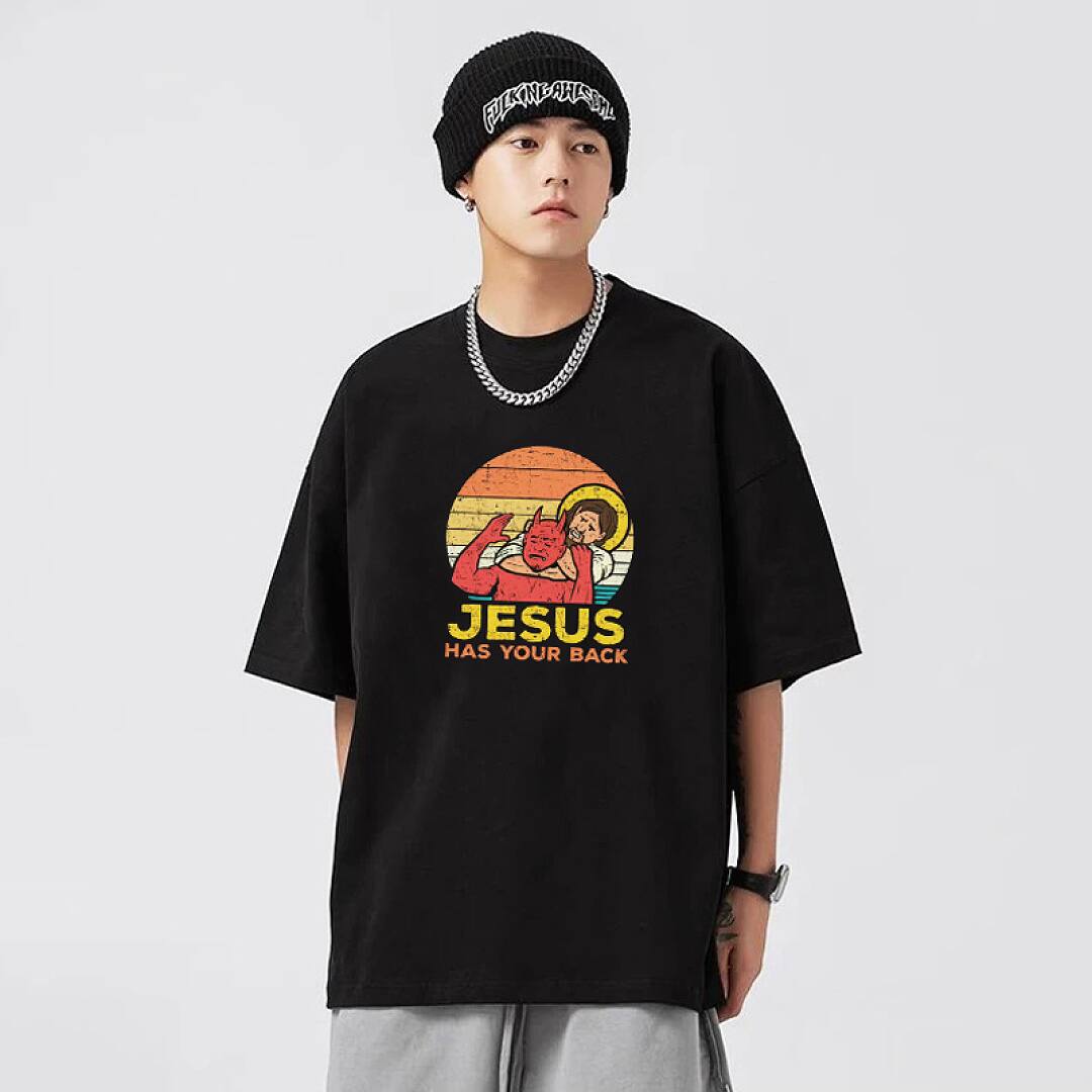 170# American streetwear funny God behind you print short sleeve T-shirt P30