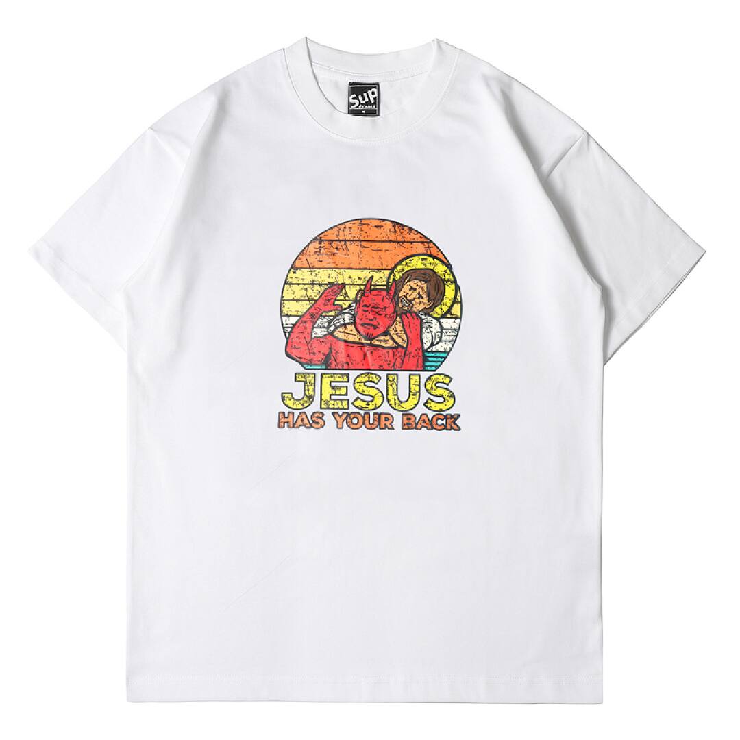 170# American streetwear funny God behind you print short sleeve T-shirt P30