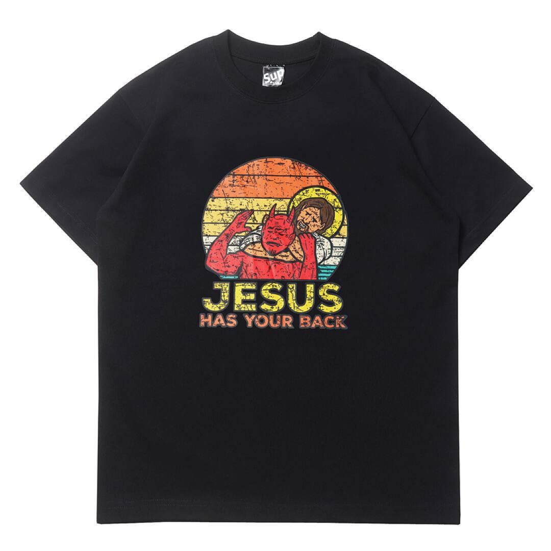 170# American streetwear funny God behind you print short sleeve T-shirt P30