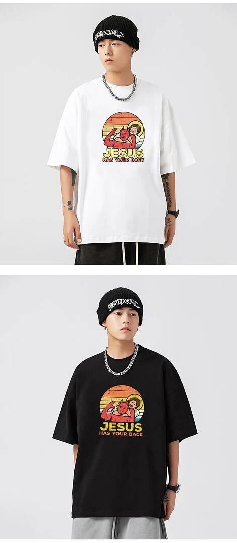 170# American streetwear funny God behind you print short sleeve T-shirt P30