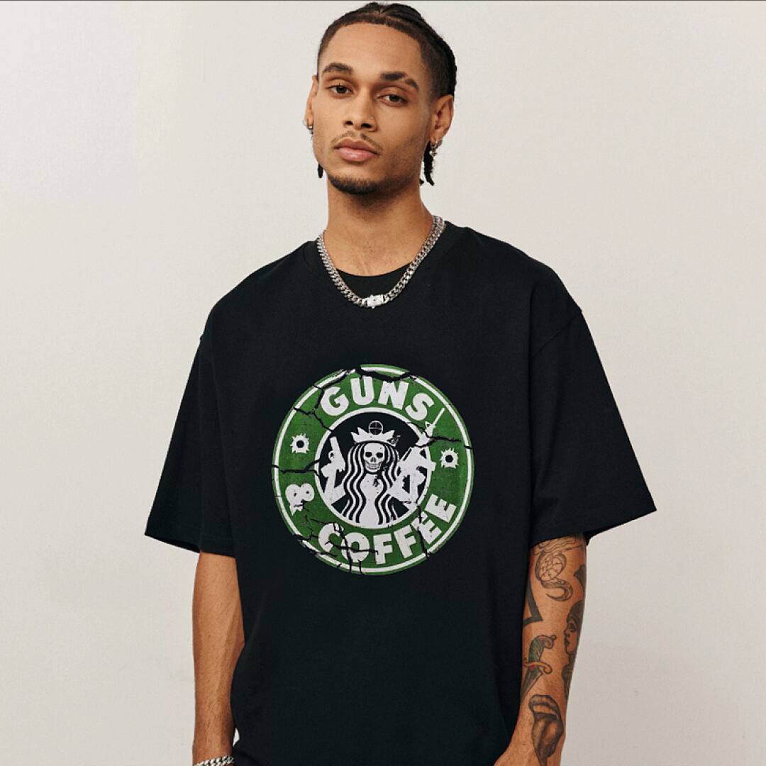 162# American streetwear parody Starbucks funny print T-shirt P30