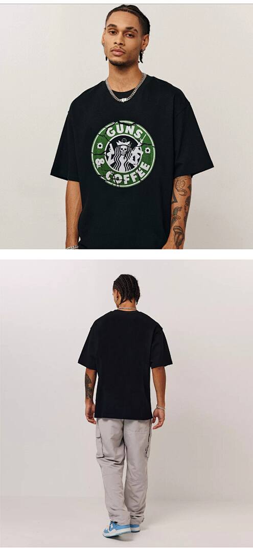 162# American streetwear parody Starbucks funny print T-shirt P30
