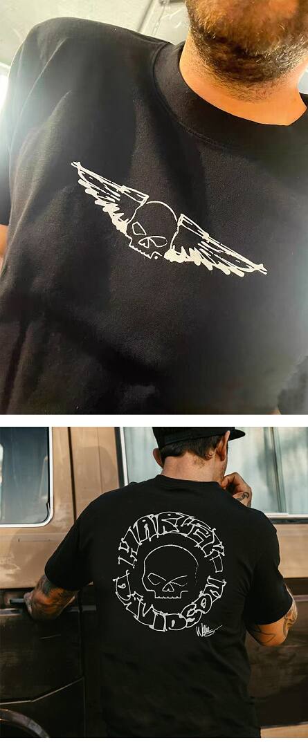 173# American streetwear biker style Harley hand-drawn skull print short sleeve T-shirt P30
