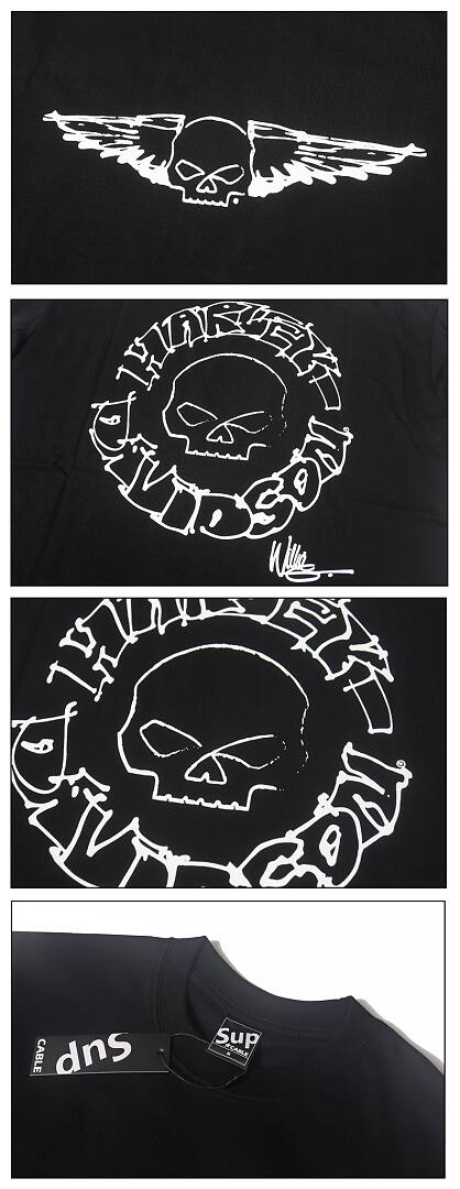 173# American streetwear biker style Harley hand-drawn skull print short sleeve T-shirt P30