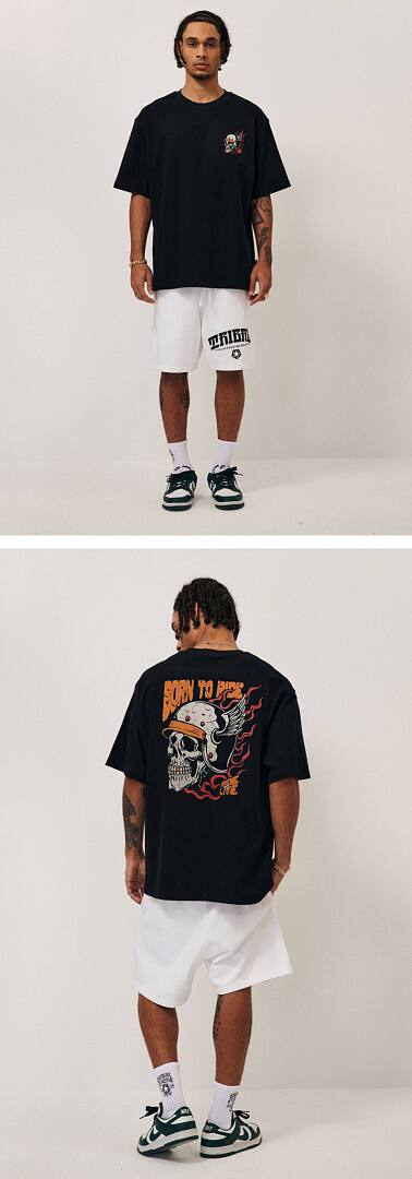 164# American streetwear biker style flame skull motorcycle short sleeve T-shirt P35