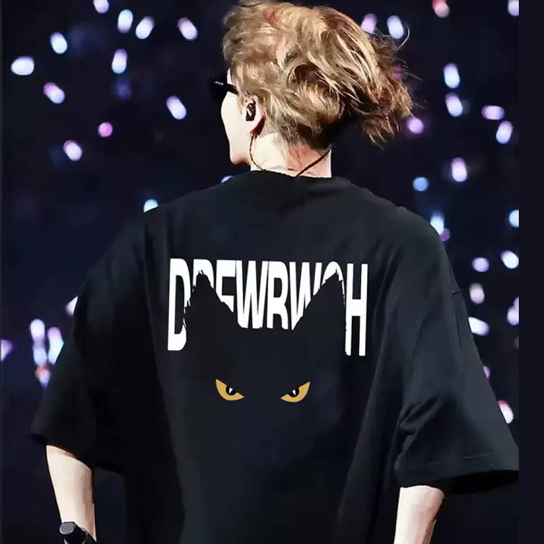 167# American streetwear Jackson Wang same style black cat print short sleeve T-shirt P30