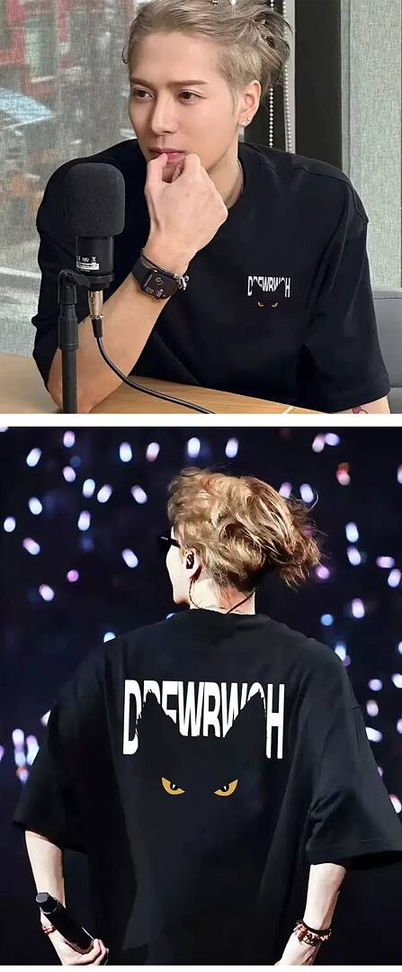 167# American streetwear Jackson Wang same style black cat print short sleeve T-shirt P30