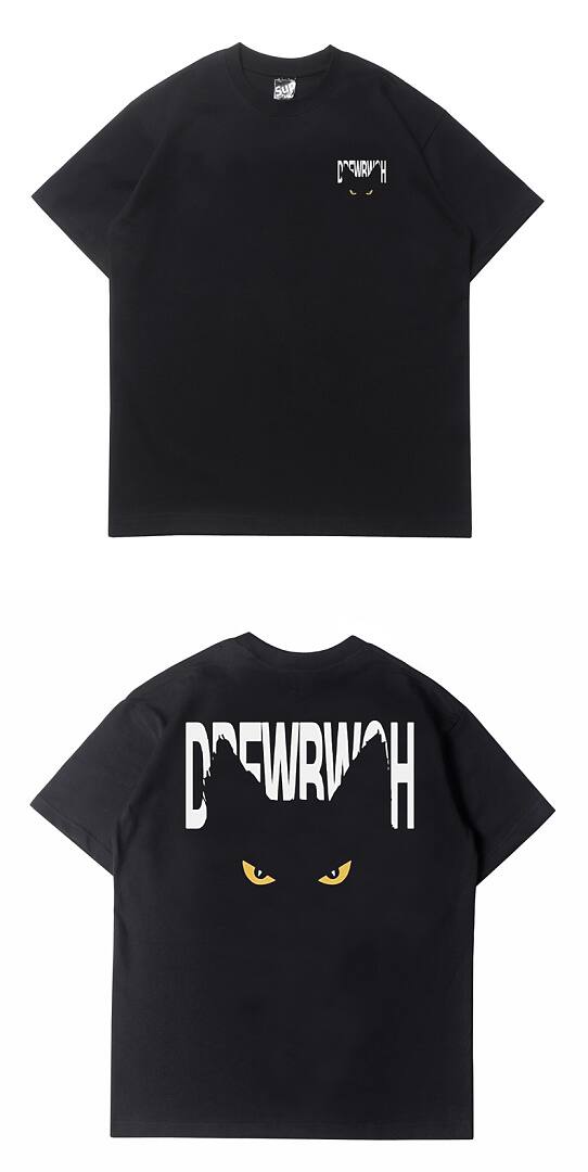 167# American streetwear Jackson Wang same style black cat print short sleeve T-shirt P30