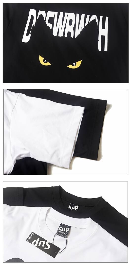 167# American streetwear Jackson Wang same style black cat print short sleeve T-shirt P30