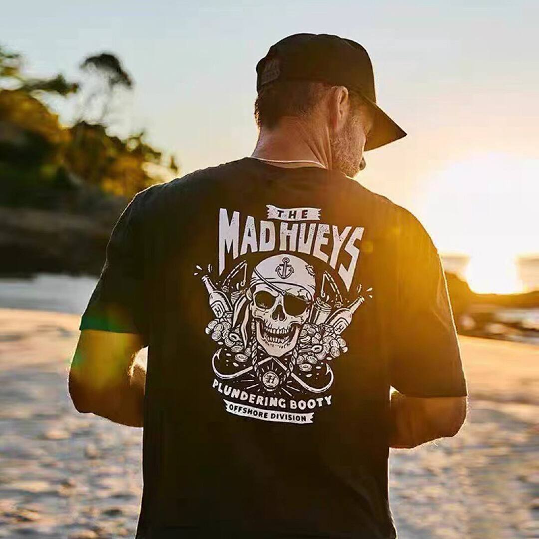 155# American Streetwear Motorcycle Style Skull Print Short Sleeve P30