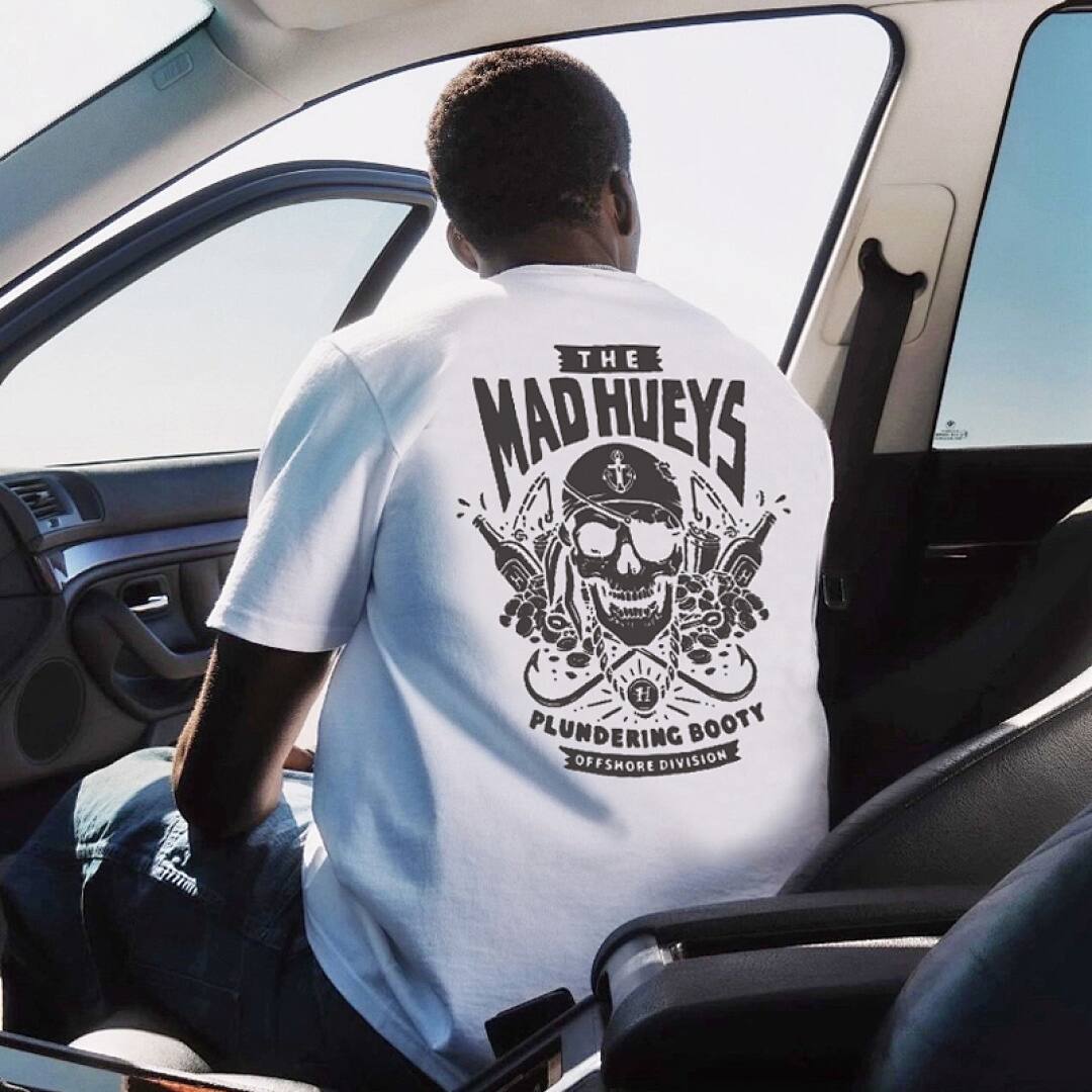 155# American Streetwear Motorcycle Style Skull Print Short Sleeve P30