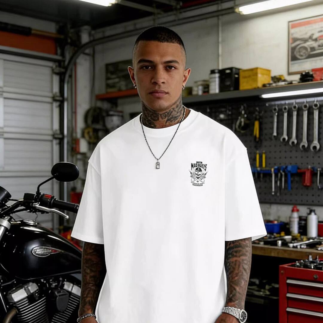155# American Streetwear Motorcycle Style Skull Print Short Sleeve P30