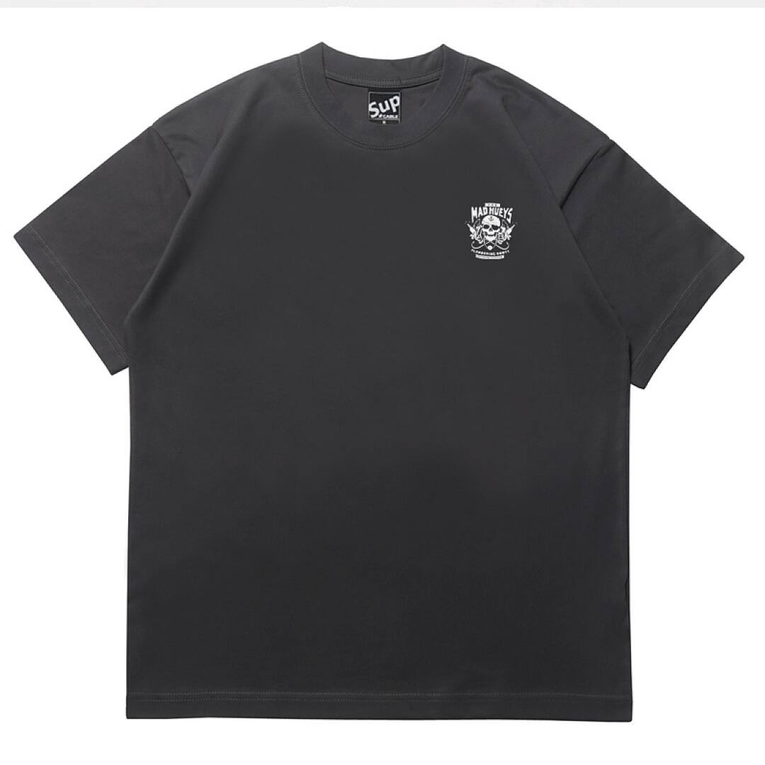 155# American Streetwear Motorcycle Style Skull Print Short Sleeve P30