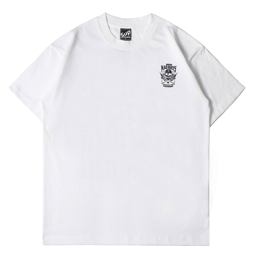 155# American Streetwear Motorcycle Style Skull Print Short Sleeve P30