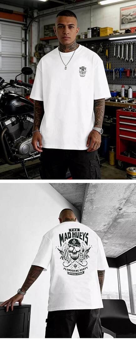 155# American Streetwear Motorcycle Style Skull Print Short Sleeve P30