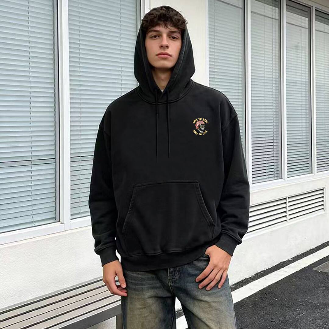 196# American streetwear biker style flame skull print hoodie P65