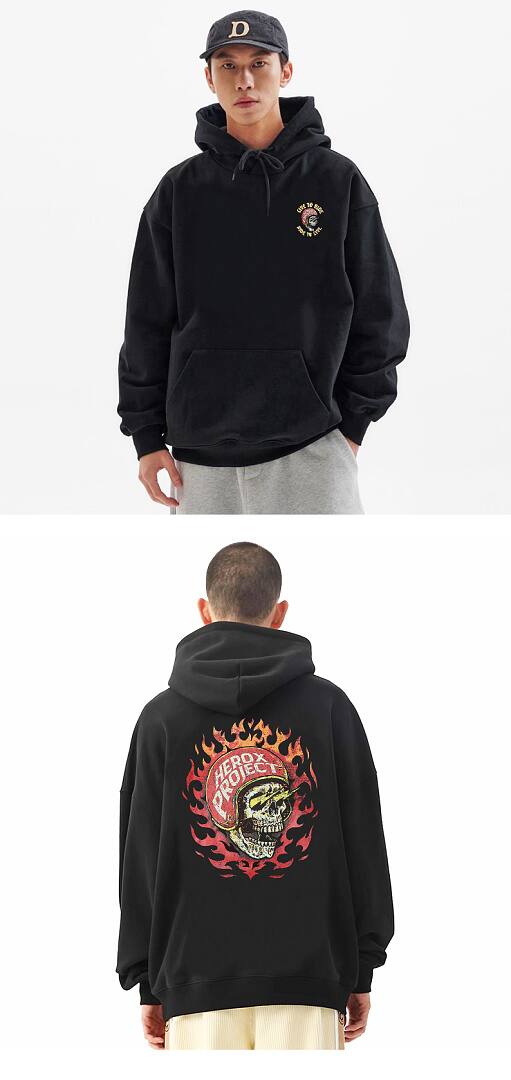 196# American streetwear biker style flame skull print hoodie P65