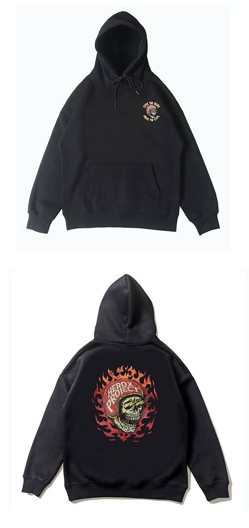 196# American streetwear biker style flame skull print hoodie P65