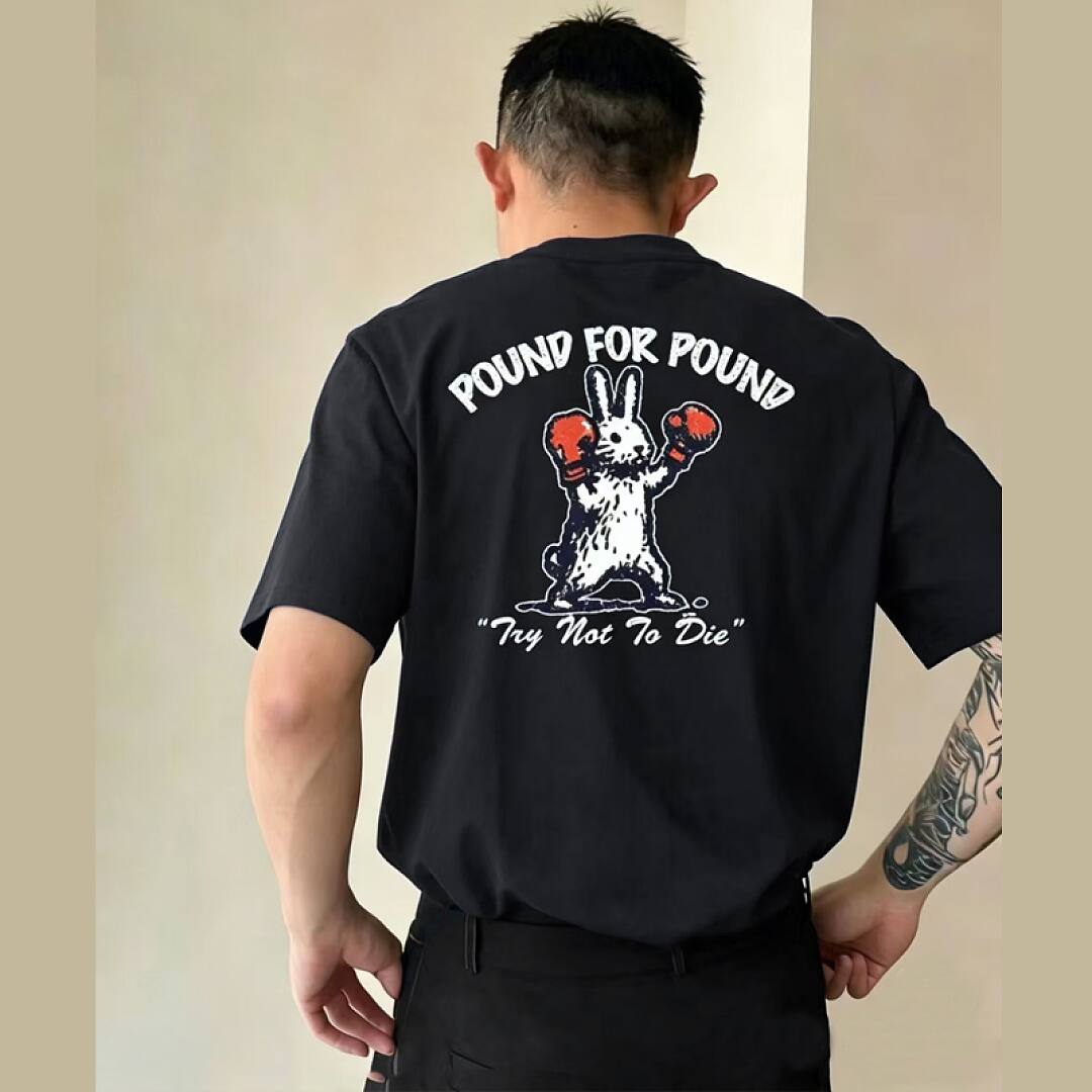 171# American streetwear super cute boxing rabbit print short sleeve T-shirt P30