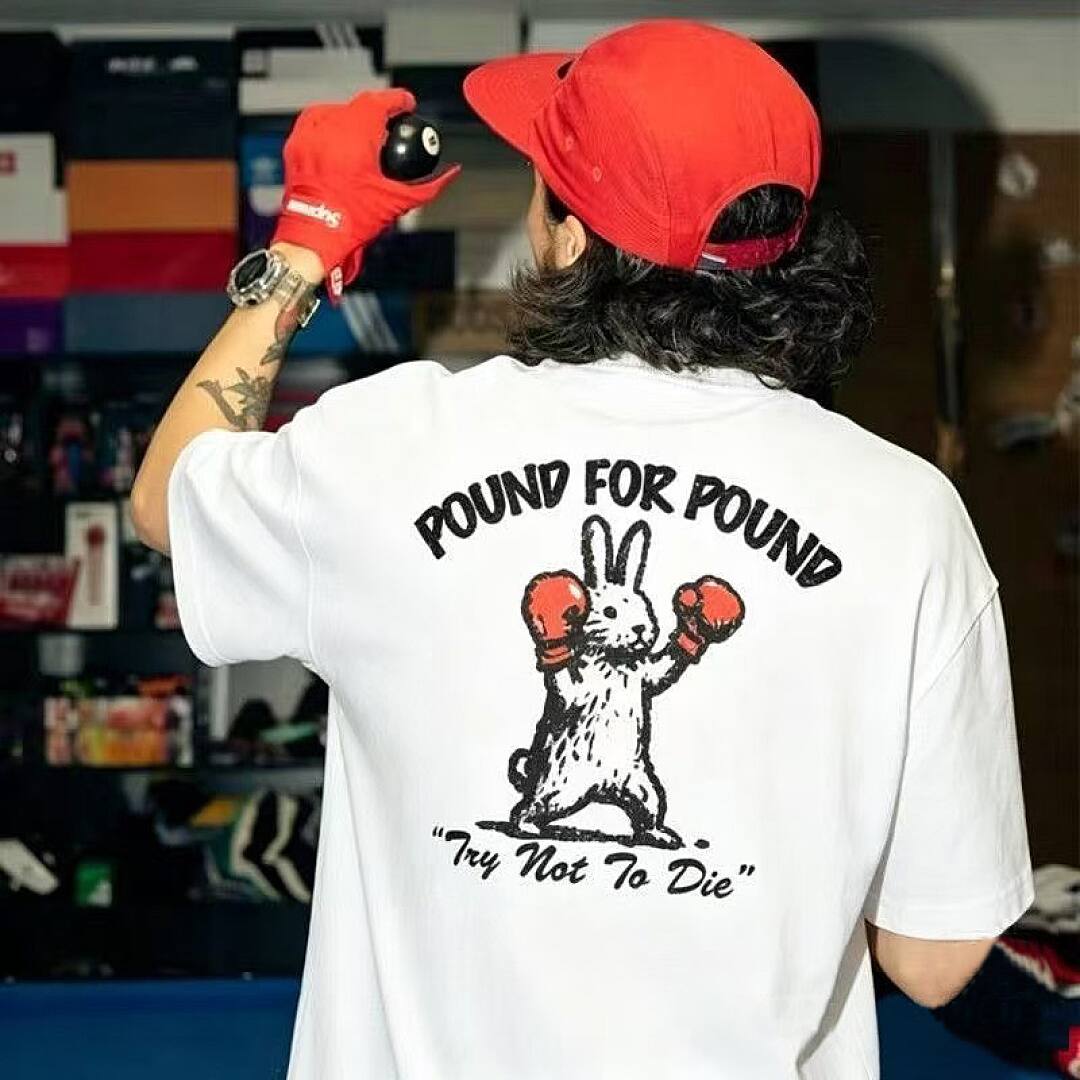 171# American streetwear super cute boxing rabbit print short sleeve T-shirt P30