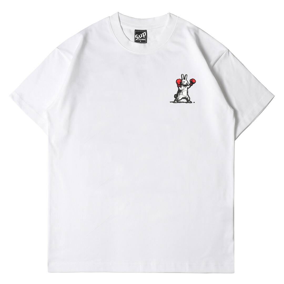 171# American streetwear super cute boxing rabbit print short sleeve T-shirt P30