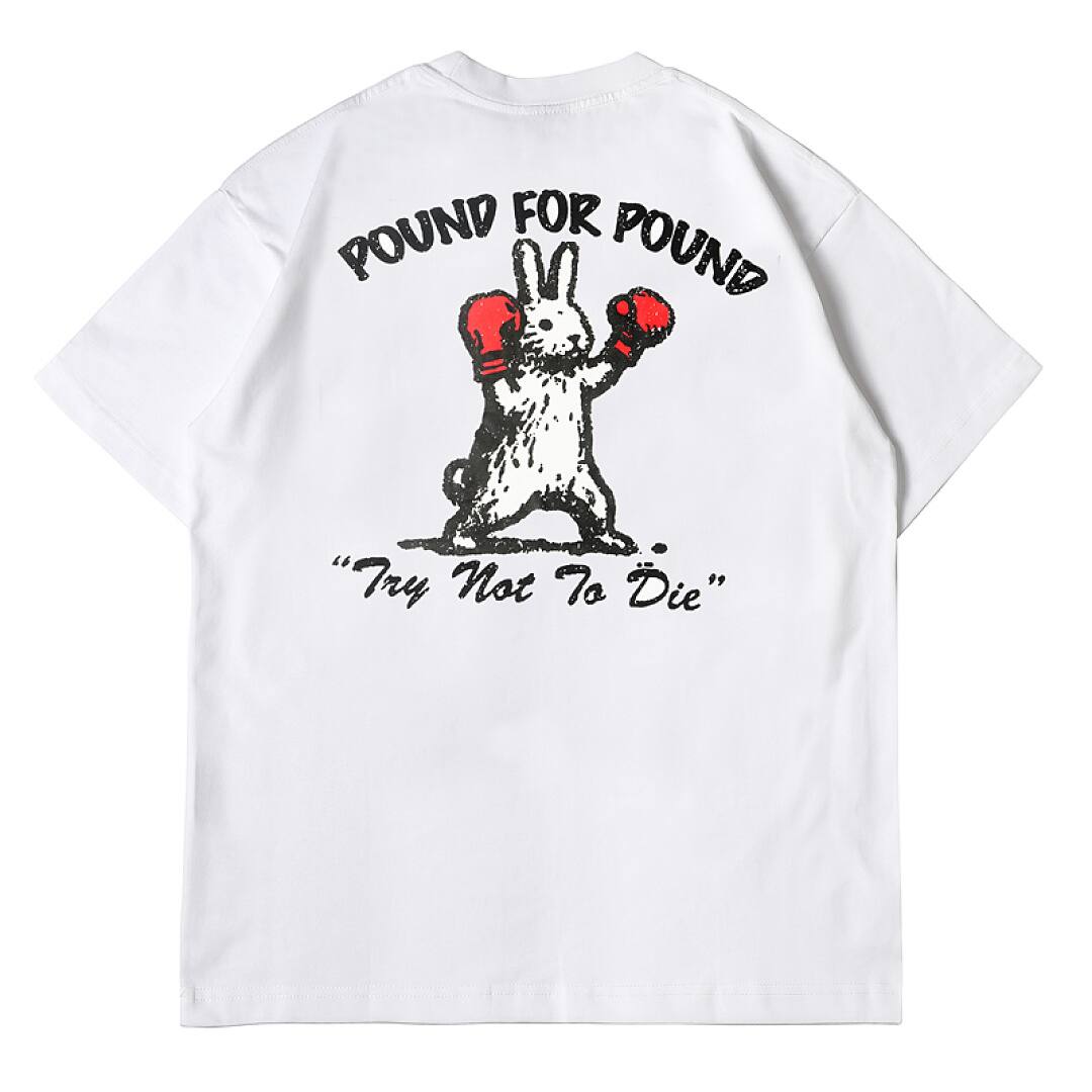 171# American streetwear super cute boxing rabbit print short sleeve T-shirt P30
