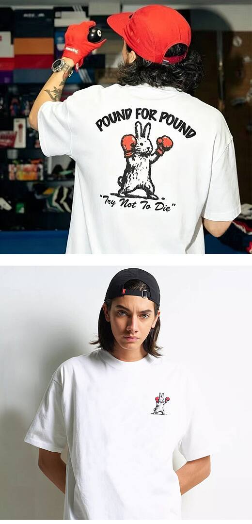 171# American streetwear super cute boxing rabbit print short sleeve T-shirt P30