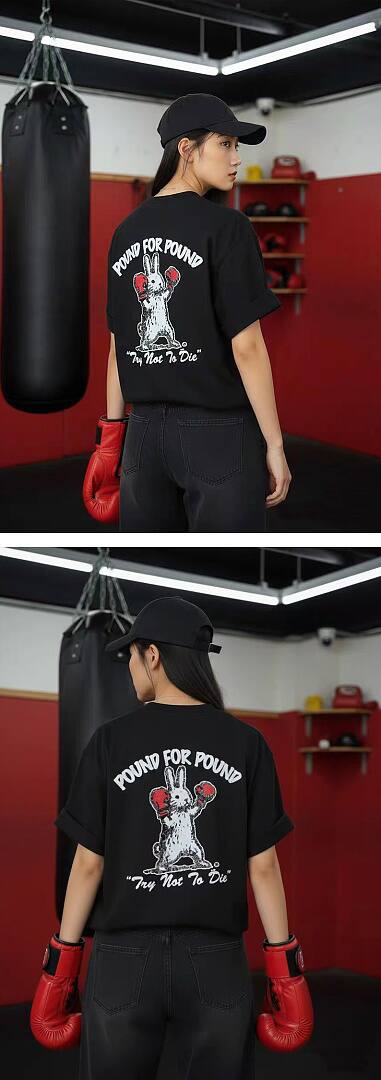 171# American streetwear super cute boxing rabbit print short sleeve T-shirt P30