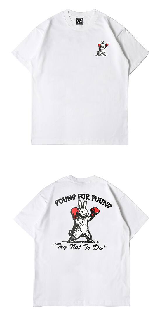 171# American streetwear super cute boxing rabbit print short sleeve T-shirt P30