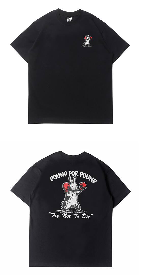 171# American streetwear super cute boxing rabbit print short sleeve T-shirt P30