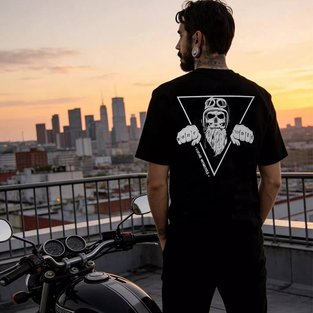 158# American Streetwear Motorcycle Style Graphic Print Short Sleeve T-Shirt P30