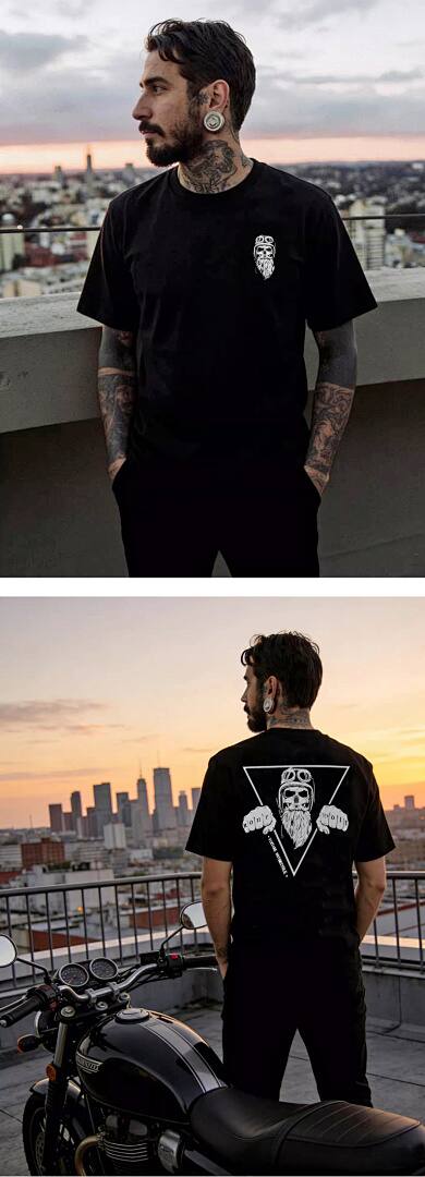 158# American Streetwear Motorcycle Style Graphic Print Short Sleeve T-Shirt P30